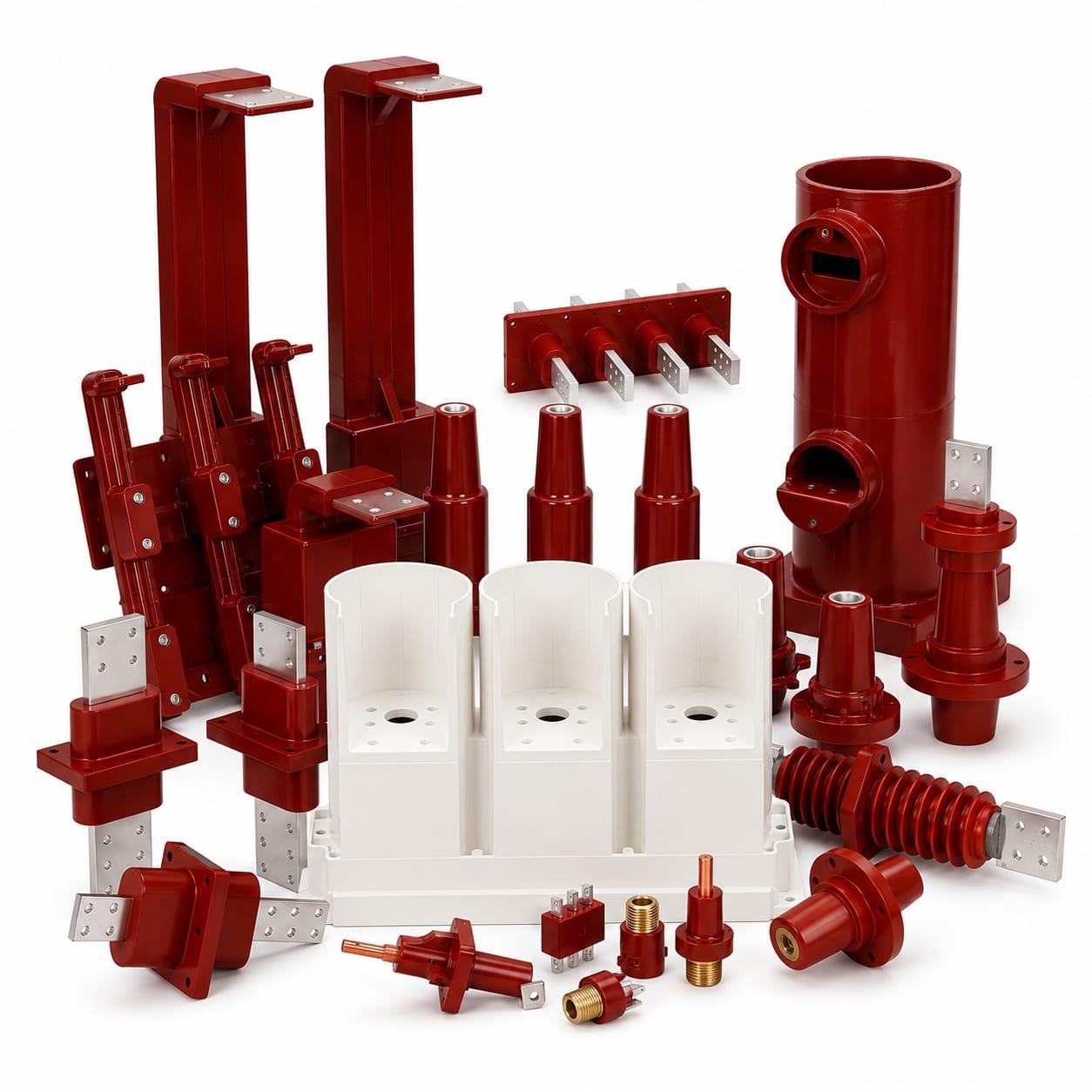 Cast epoxy components — bushings, insulators, and terminal profiles